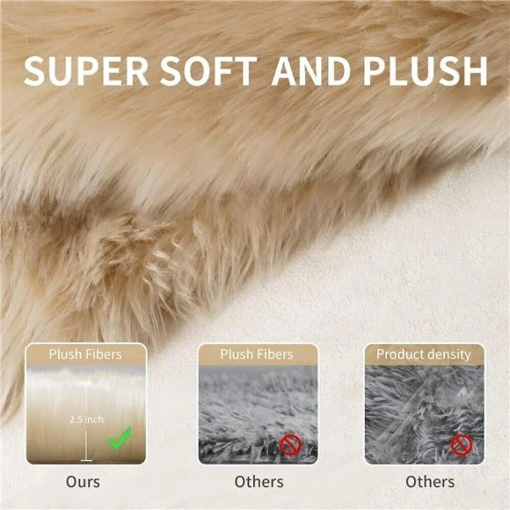 Faux Fur Runner Rug 2x6ft Beige Fluffy Shag Carpet for Bedroom Couch Nursery